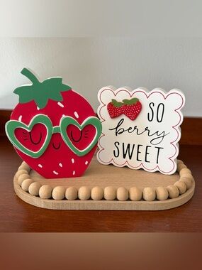 Farmhouse Gift Set Care Package Wooden Beaded Riser Strawberry Decor Berry Sweet